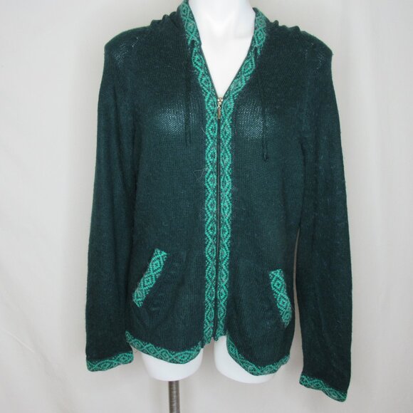 The Alpaca Connection Green Full Zip Hooded Cardigan Sweater Women's L Large - Picture 1 of 8